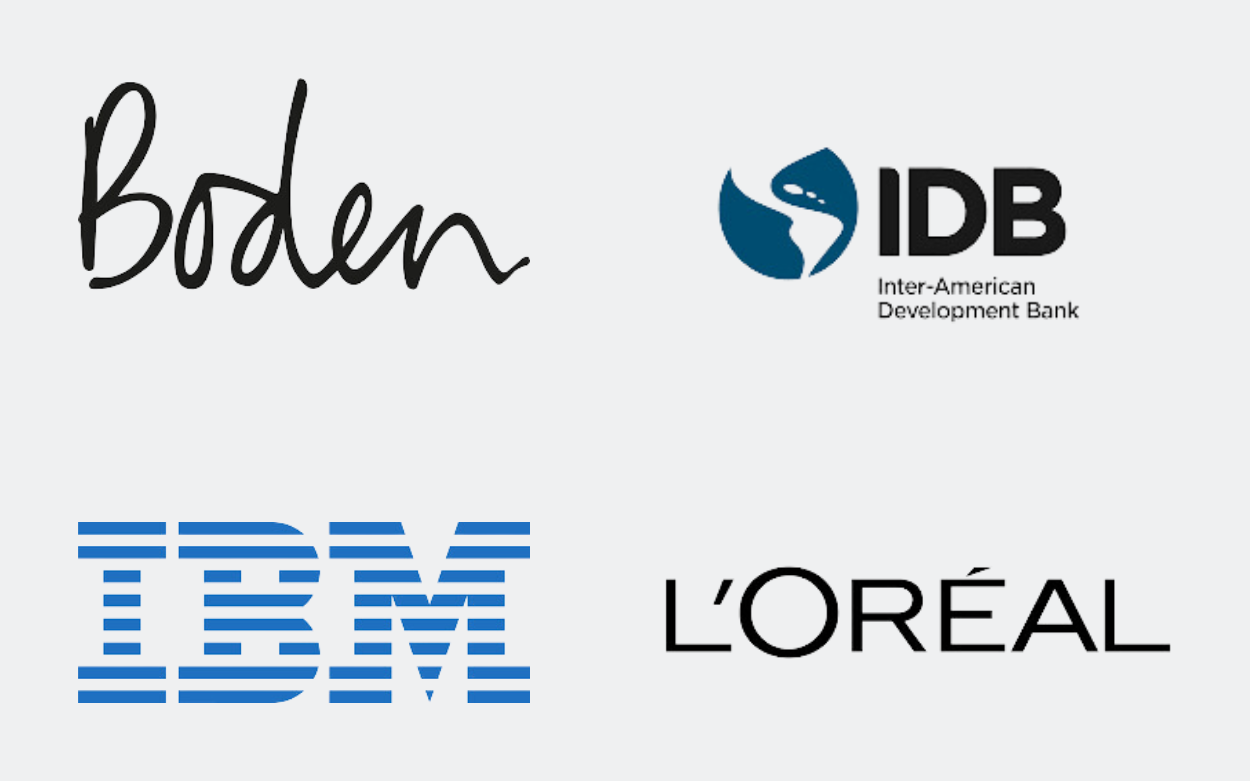 Logos of Boden, IBM, IDB and L'Oreal