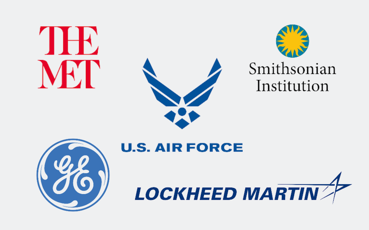 Logos of The Met, GE, U.S. Air Force, Smithsonian Institution and Lockheed Martin
