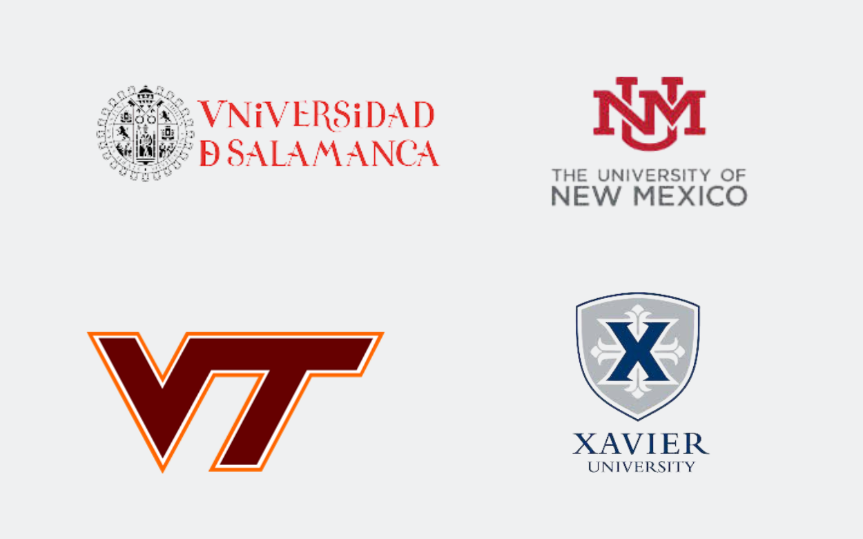 Logos of graduate schools including: Universidad de Salamanca, Xavier University, and more