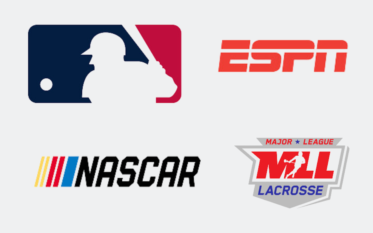 Logos of ESPN, MLL, MLB and NASCAR