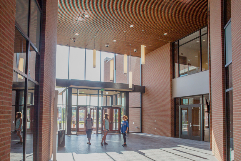 A picture of the lobby of the Cregger Center