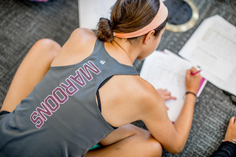 Student working in the Cregger Center academic lounge