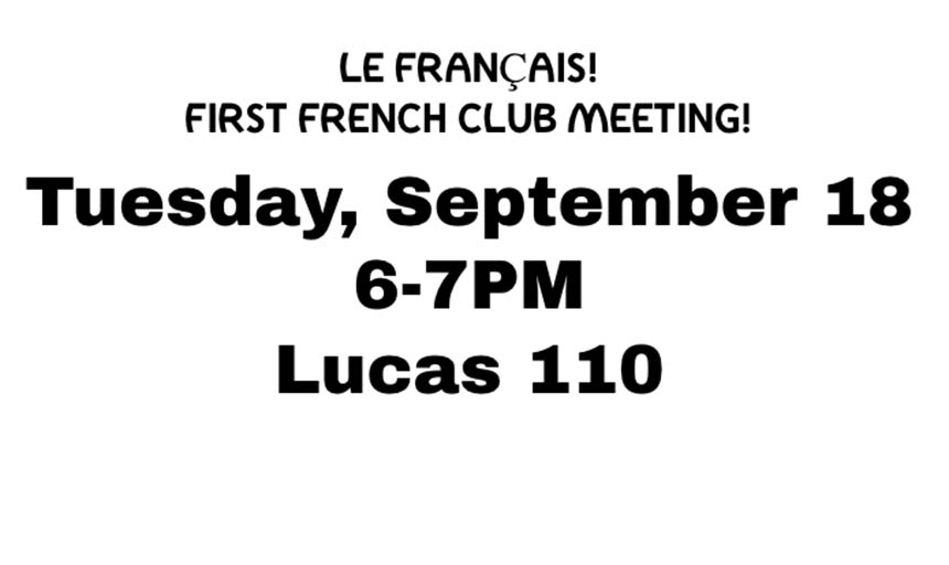 A poster advertising the first meeting of the Roanoke College French club