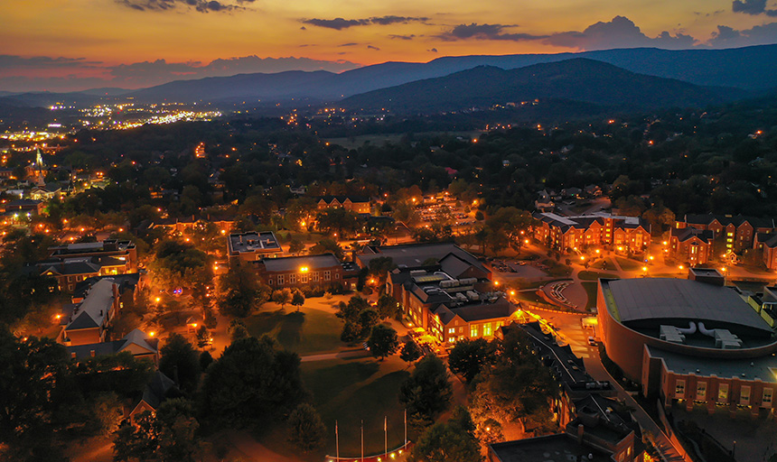Roanoke College campus at night