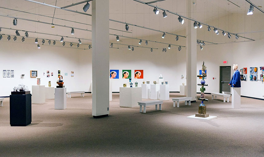 A photo of Olin Galleries full of art