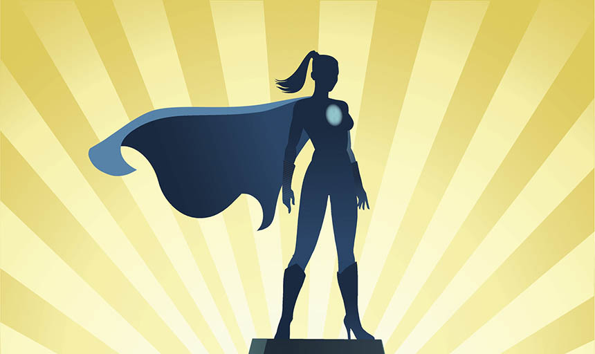 a cartoon female superhero standing on a pillar