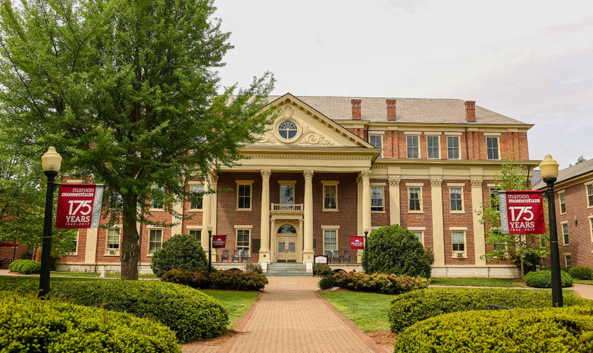 The admin building in spring