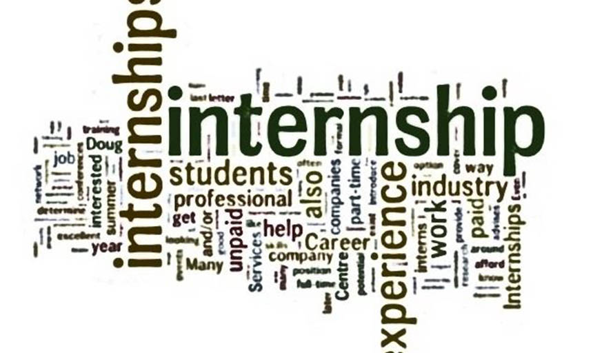 collage of the words like internship, experience, student, and industry.