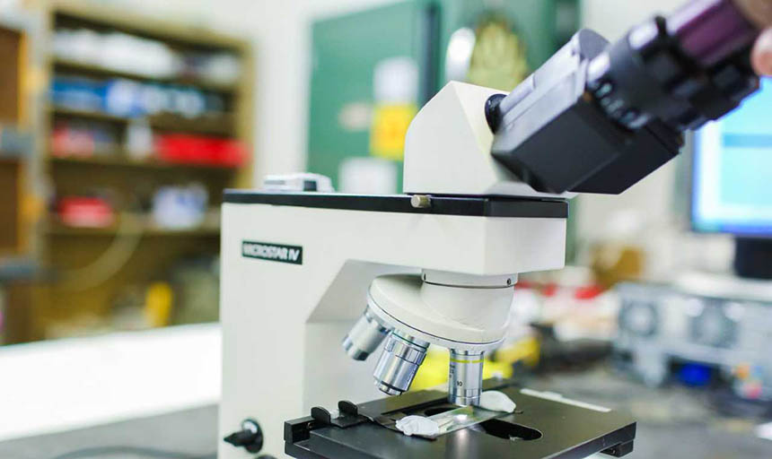 microscope on a table