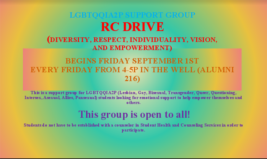 RC Drive support group for LGBTQ... flier