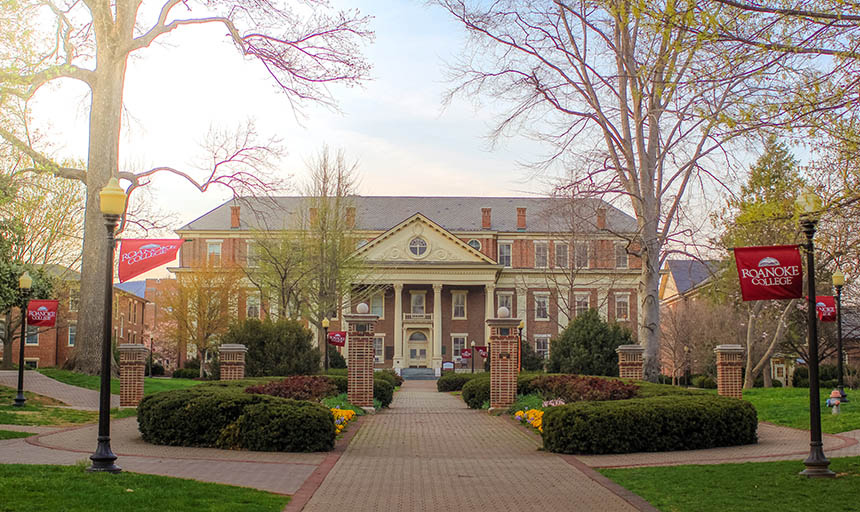 A picture of the admin building in the spring