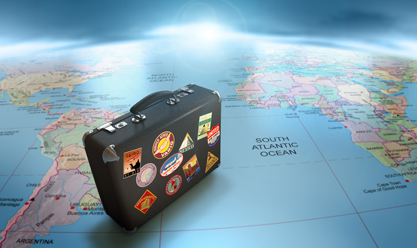 image of a suitcase on a map