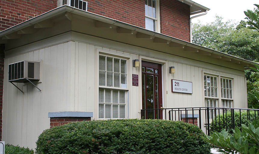 A photo of the student health and counseling services building