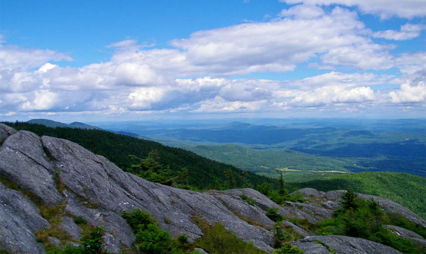 View of green mountains in Vermont