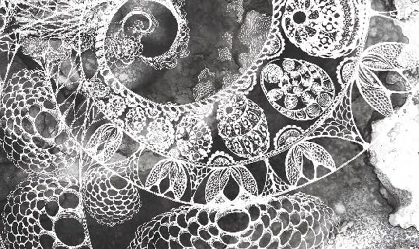 An abstract black and white piece of art