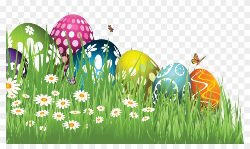 Cartoon easter eggs on grass