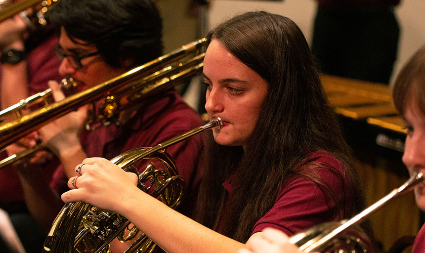 Student playing a trumpet