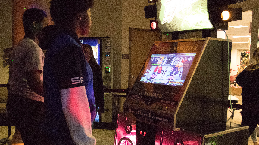 Students playing Arcade Games