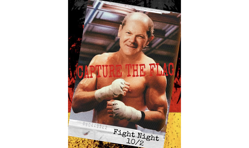 Boxer with text that says: Capture the Flag, Fight Night, 10/2