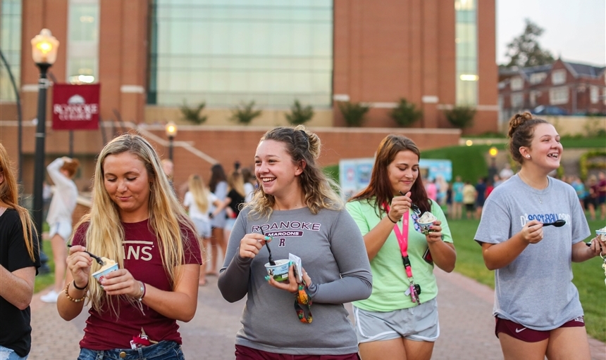 friends eating ice cream outside at Roanoke College