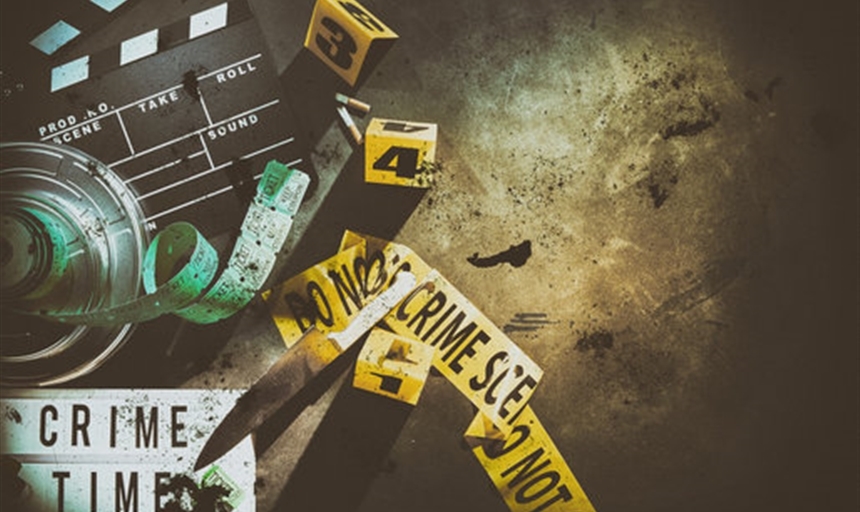 crime scene tape and evidence scattered on the floor