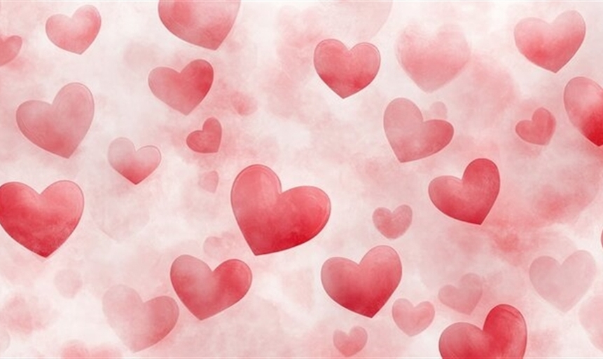 red hearts floating on a pink background
