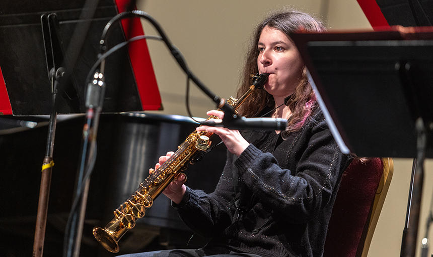 Student playing saxophone