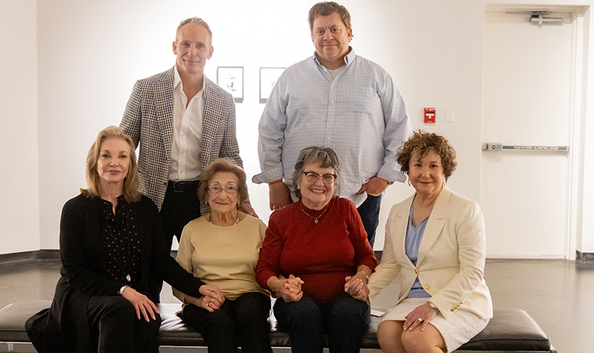 Bottom row, L-R: Roanoke College Trustee Joanne Leonhardt Cassullo '78, Holocaust survovors Regine Archer and Helga Morrow, and executive producer Lori Strauss. Top row, L-R: Steve Mason '91, who directed and co-produced, and creative director Jim Dudley.
