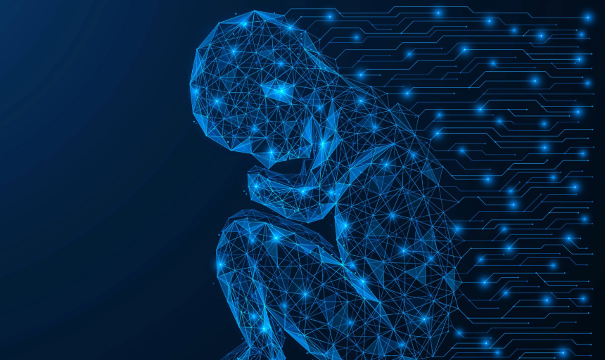 Illustration of a baby drawn in a futuristic aesthetic 