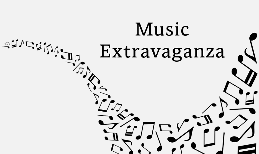 Illustration of musical notes and the words: Music Extravaganza