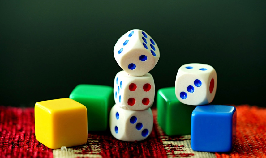 A pile of colored dice