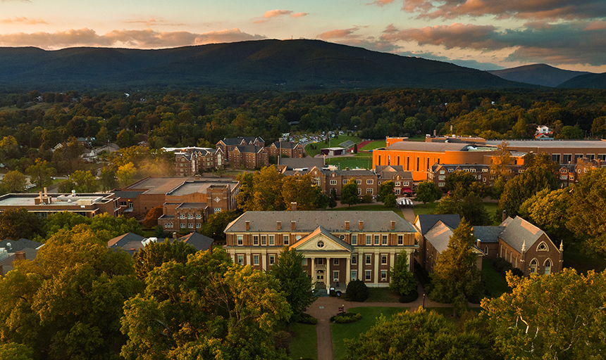 An aerial view of the Roanoke College campus