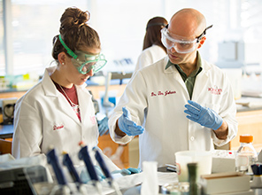 a student doing research with a professor