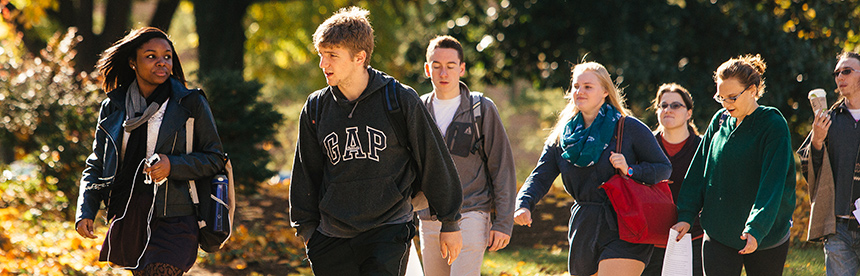 Students walking across campus