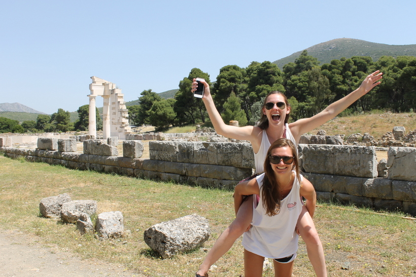 Students in ancient ruins