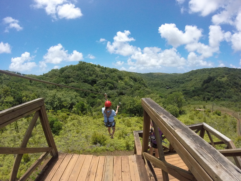 Student ziplining