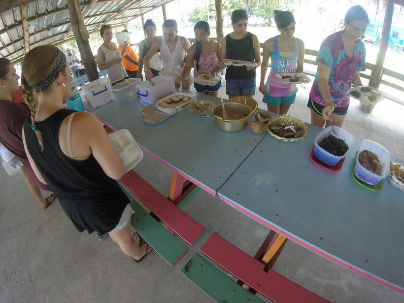 Students getting food