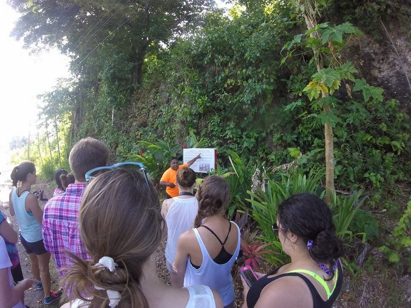 Students on a hike directed by a guide