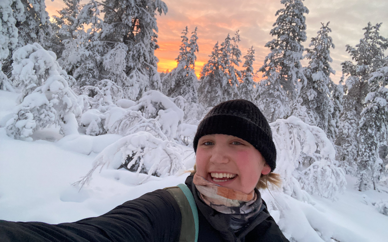 Student in the snow 