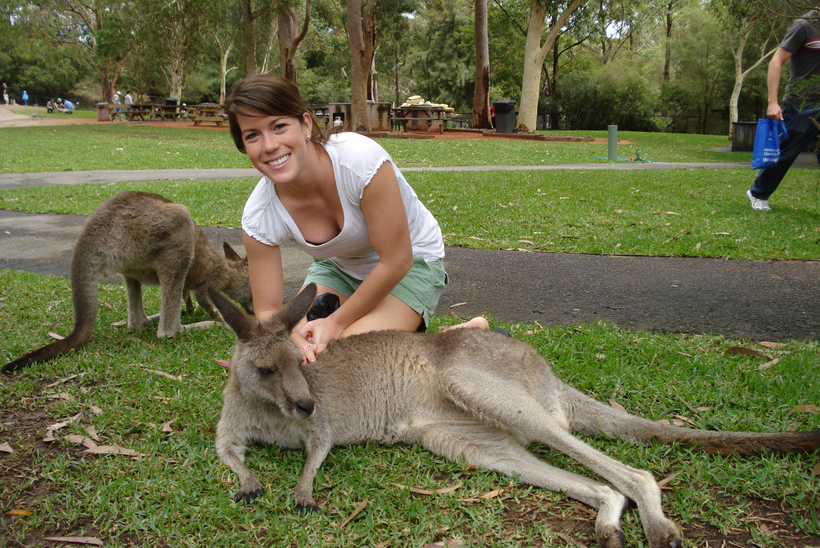 Student with two kangaroos