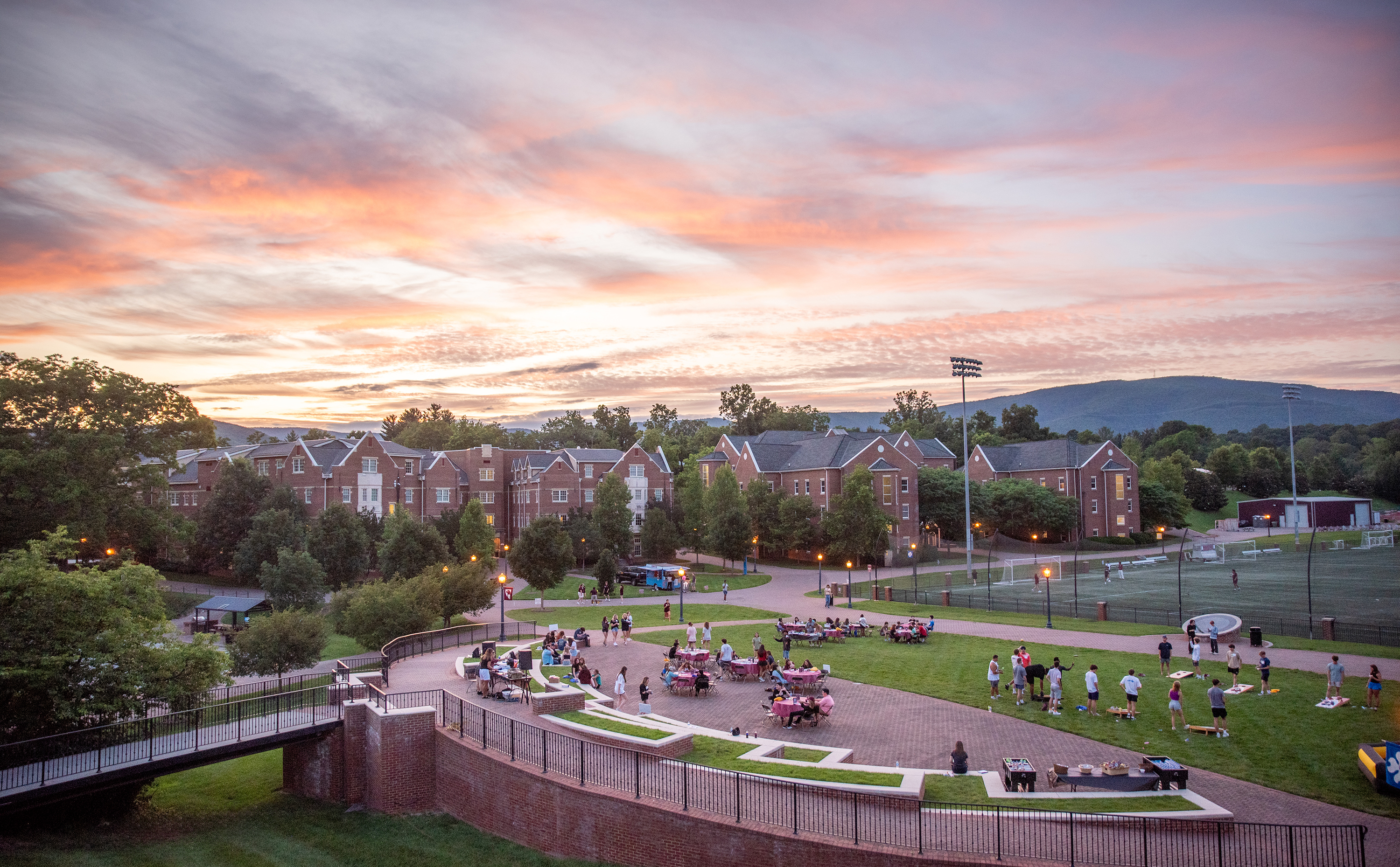 campus from above - front quad with admin featured and mountains beyond