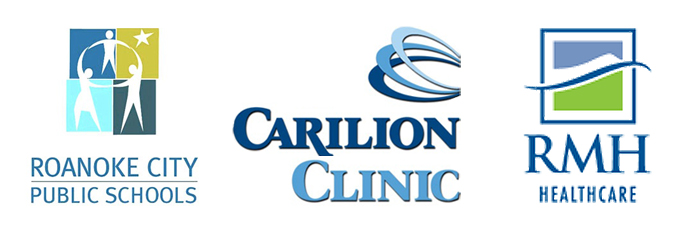 Logos of: Roanoke City Public Schools, Carilion Clinic, RMH Healthcare