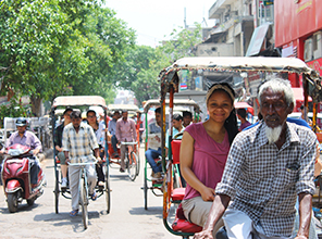 Student in a carriage in India