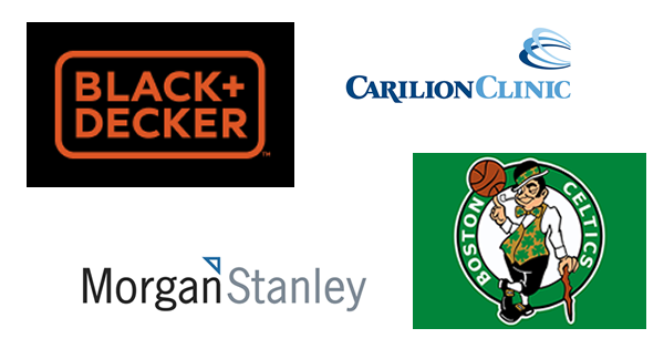 Logos of: black + decker, carilion clinic, boston celtics, morgan stanley