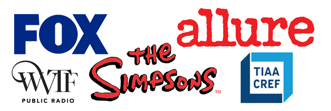 Logos o: Fox News, allure, the simpsons, tiaa cref, WVTF public radio