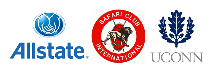 Logos for organizations where alumni work: Allstate, Safari Club International and UCONN