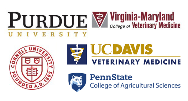 Logos of graduate schools attended by alumni: UC David, Virginia-Maryland College of Veterinary medicine, PennState, Purdue University, Cornell University