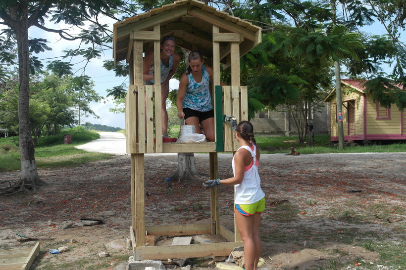 Students working on a construction project