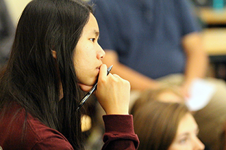 Student paying attention in class