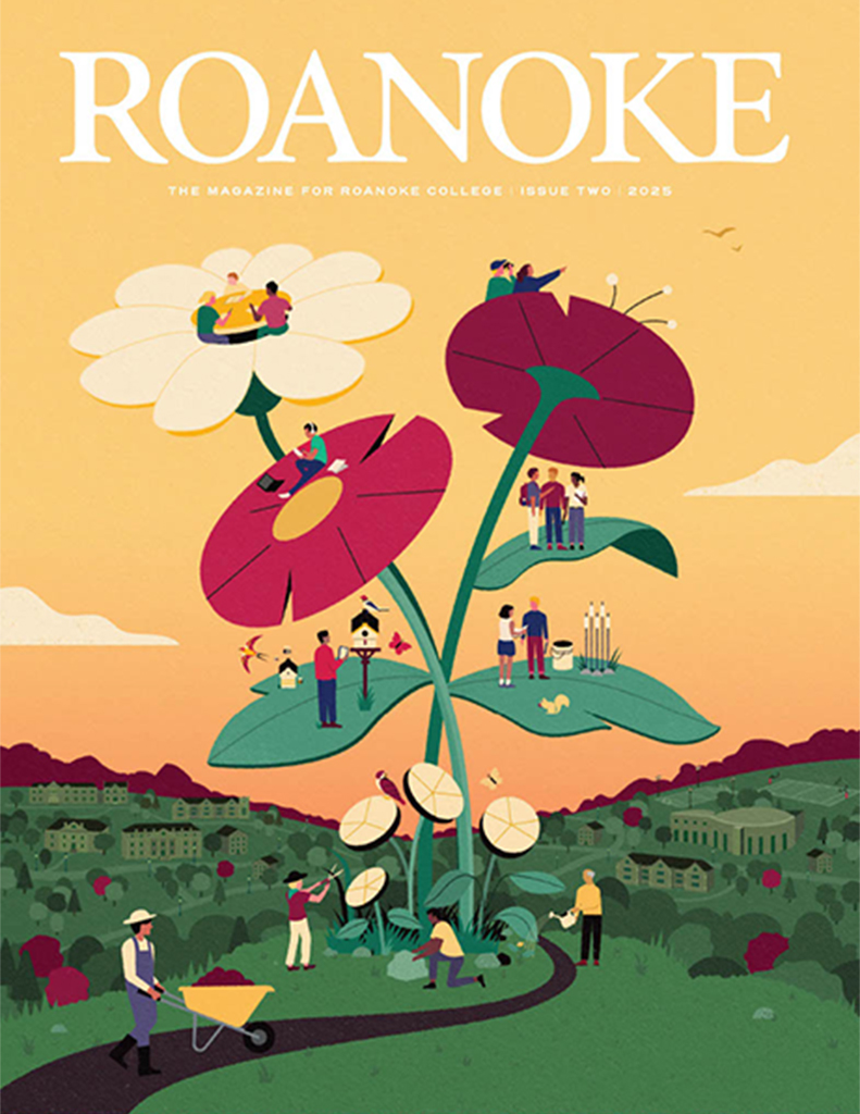 illustration of Roanoke College magazine cover of flowers 2025